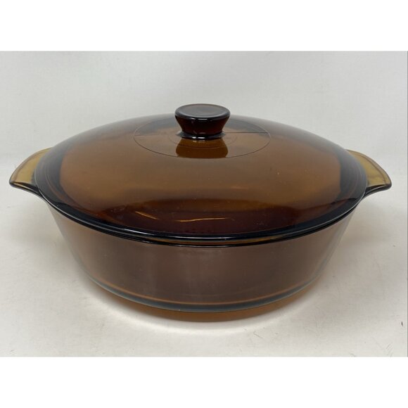 Vintage Anchor Hocking Fire King Amber Round Casserole Dish No 438 With Lid 2 QT - Picture 1 of 9